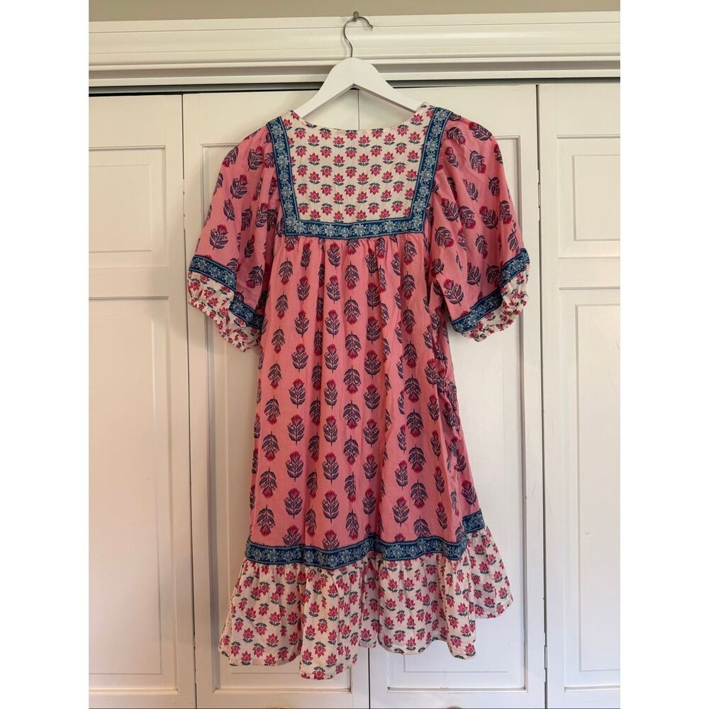 Old Navy pink block printed puff sleeve dress small - Picture 8 of 8